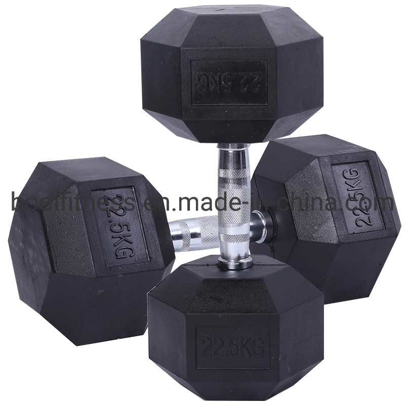 Commercial Gym Fitness Equipment Weightlifting Dumbbel Hex Rubber Dumbbell