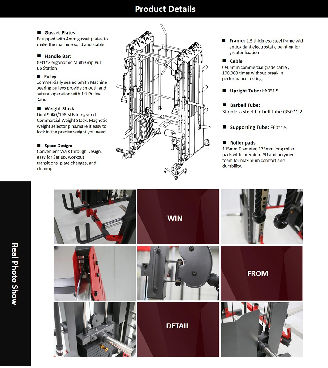 Light Commerical Fitness Equipment with CE/En957/TUV/SGS/OHSAS Multi-Functional Strength Trainer Body Building Fitness/Home Gym Smith Machine with Power